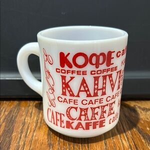 Vintage Milk Glass White &  Red Coffee Mug 8oz